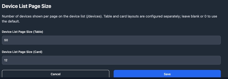 Device list page size